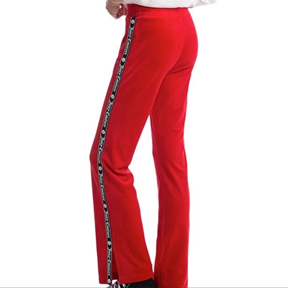 NWT Juicy Couture Red Velour pants with logo strip Size M - Picture 3 of 4